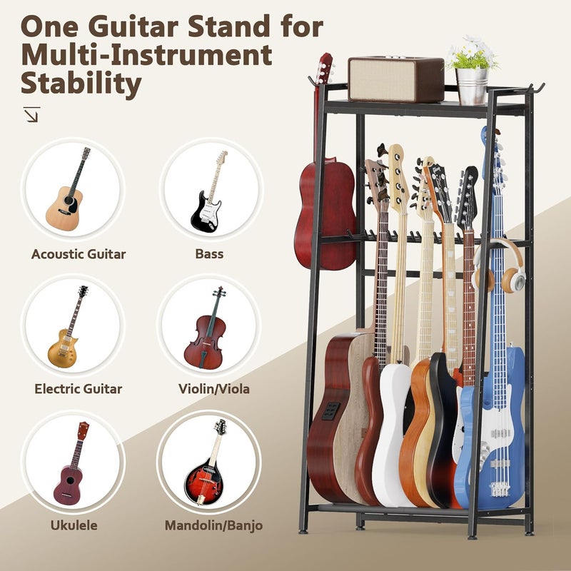 Vantimo Guitar Stand, Guitar Rack Holder for Acoustic Guitar, Electric Guitar, Bass Display Stand, Multiple Guitar Rack Holder for 7-9 Guitars, Guitar Amp Accessories, for Home Music Studio, Black - Image 4